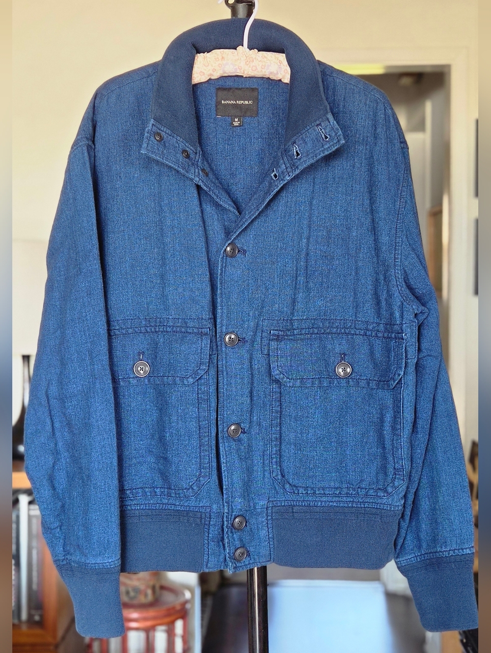 Banana Republic Men's Blue Linen Bomber Jacket